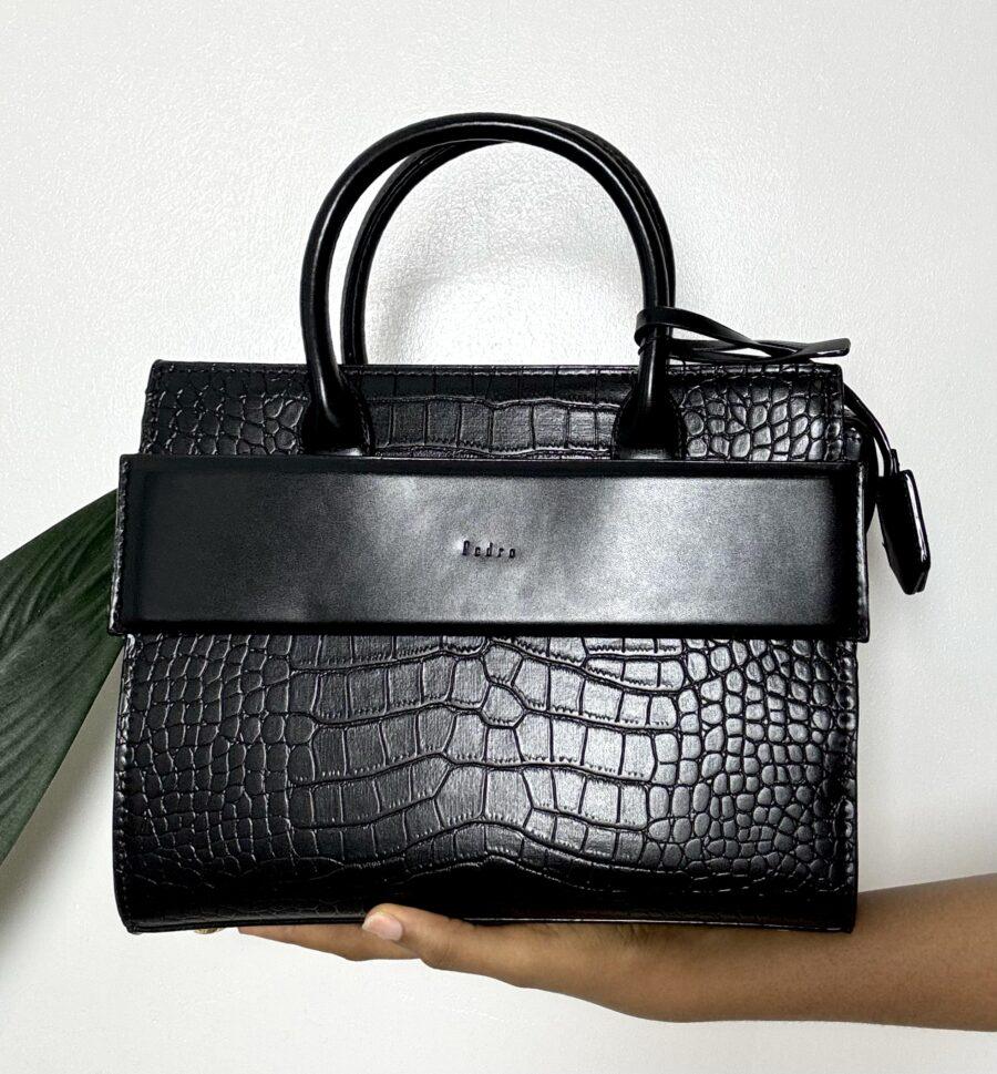 BLACK CROC LEATHER HANDBAG
