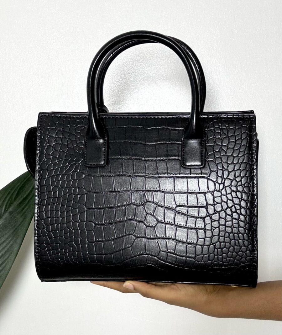 BLACK CROC LEATHER HANDBAG