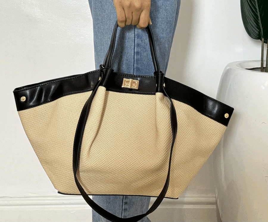 CREAM AND BLACK HAND BAG