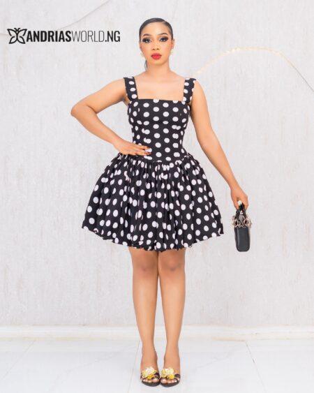 BLACK AND WHITE POLKADOT MINI DRESS