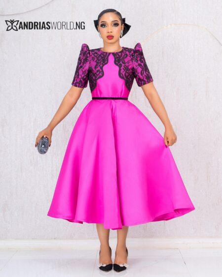 PINK SKATER DRESS WITH CHANTILLY LACE