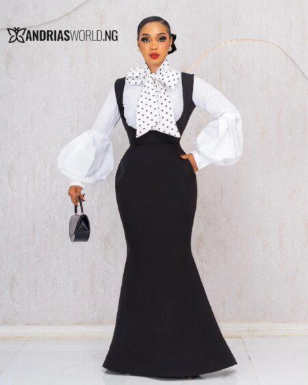 TWO PIECE BLACK MAXI DRESS WITH WHITE SHIRT