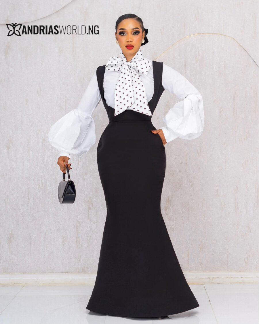 TWO PIECE BLACK MAXI DRESS WITH WHITE SHIRT