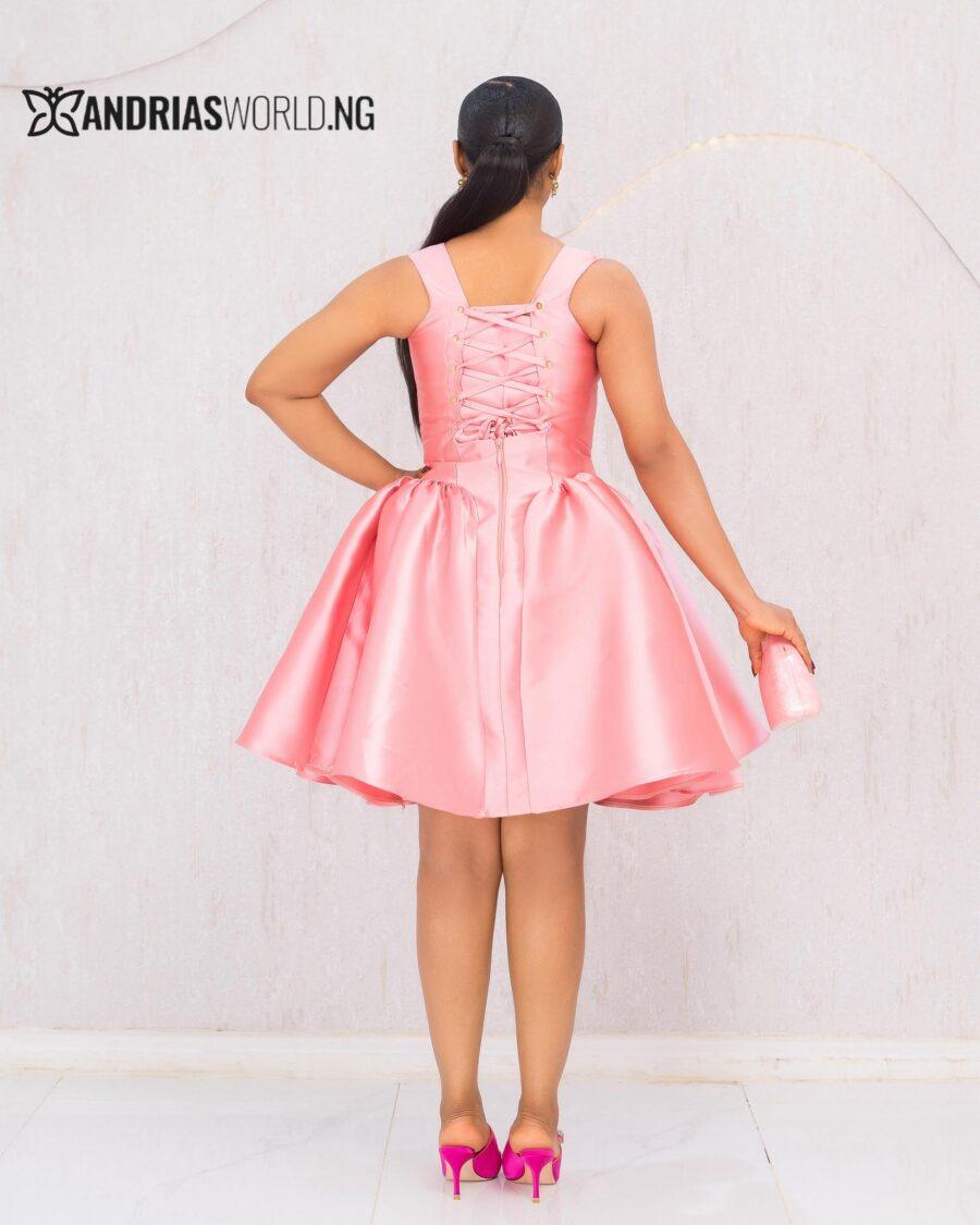 PEACH MIKADO SKATER MINI DRESS