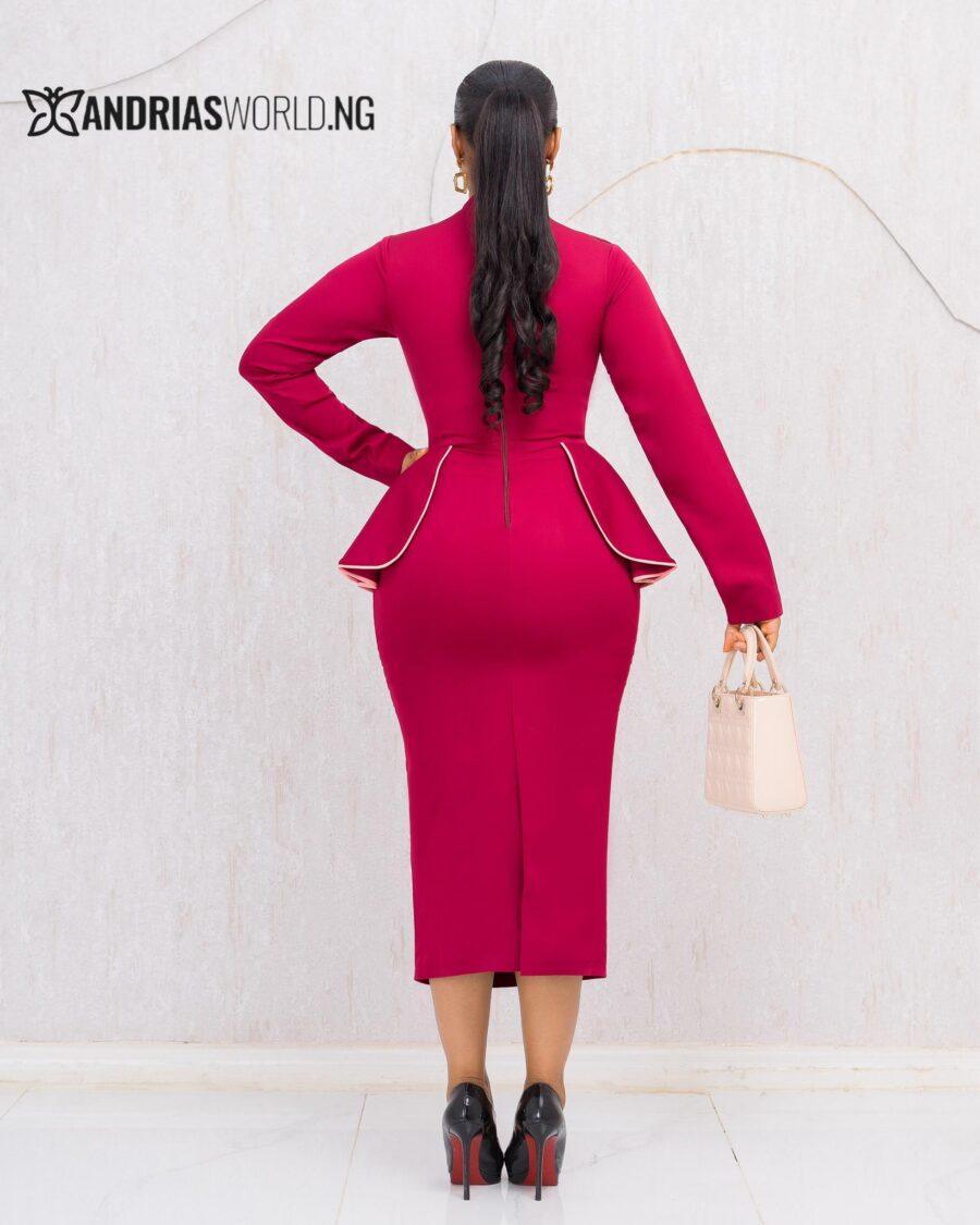 WINE LONG SLEEVES MIDI DRESS