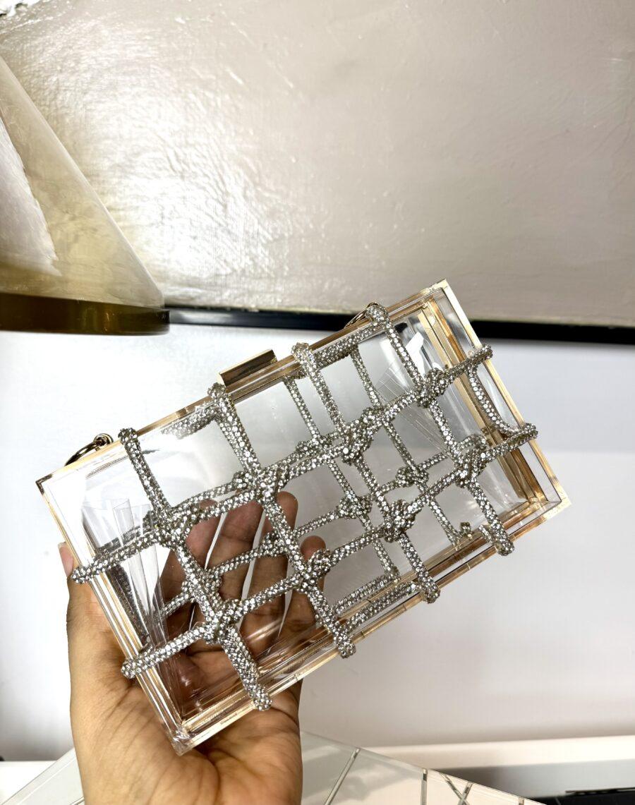 SILVER CLEAR RHINESTONE PURSE