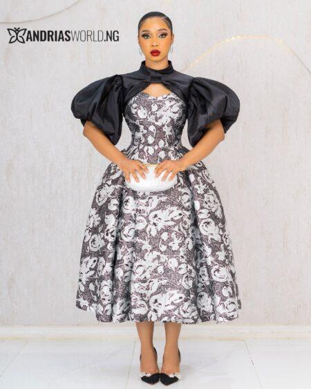 BLACK DAMASK DRESS WITH DETACHABLE CAPE