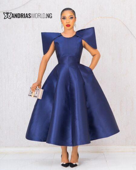 NAVY BLUE MIKADO SKATER DRESS