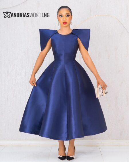 NAVY BLUE MIKADO SKATER DRESS