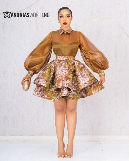 BROWN DAMASK SKIRT WITH ORGANDY TOP
