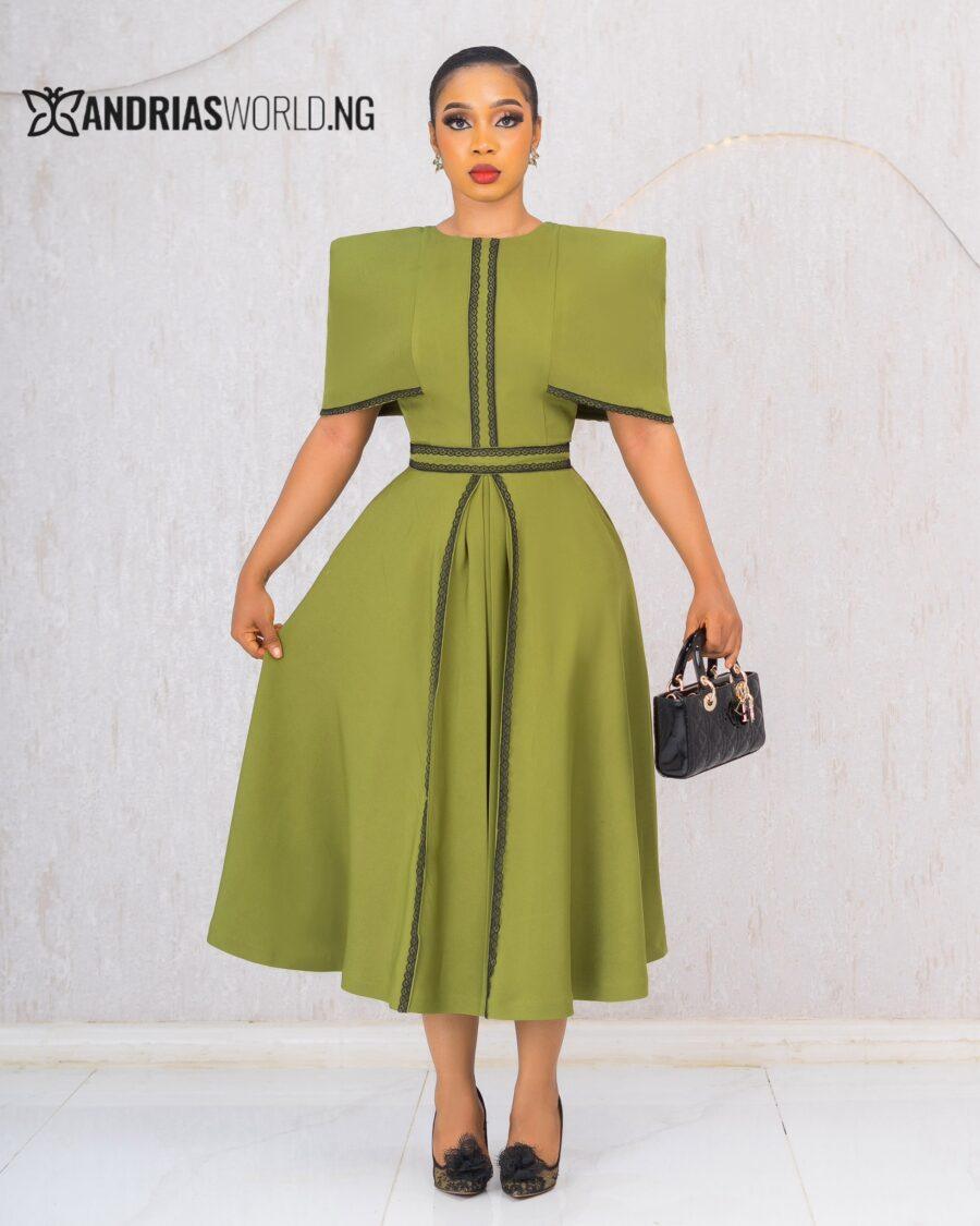 OLIVE GREEN CAPE DRESS