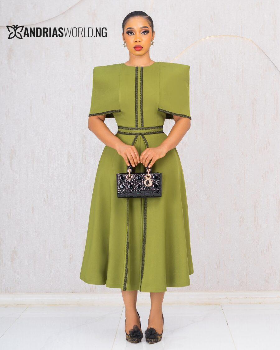 OLIVE GREEN CAPE DRESS