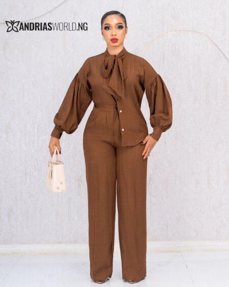 BROWN LINEN TROUSER SET