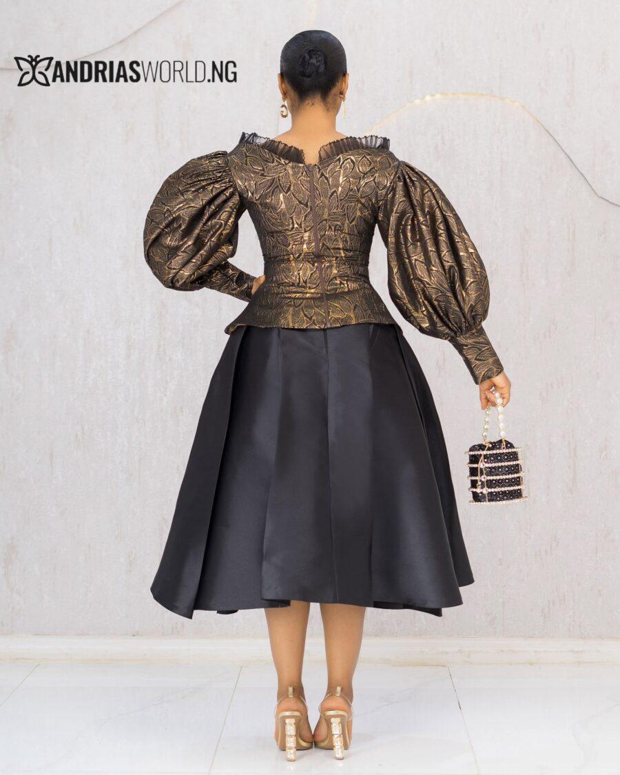 GOLD DAMASK TOP WITH BLACK MIKADO SKIRT
