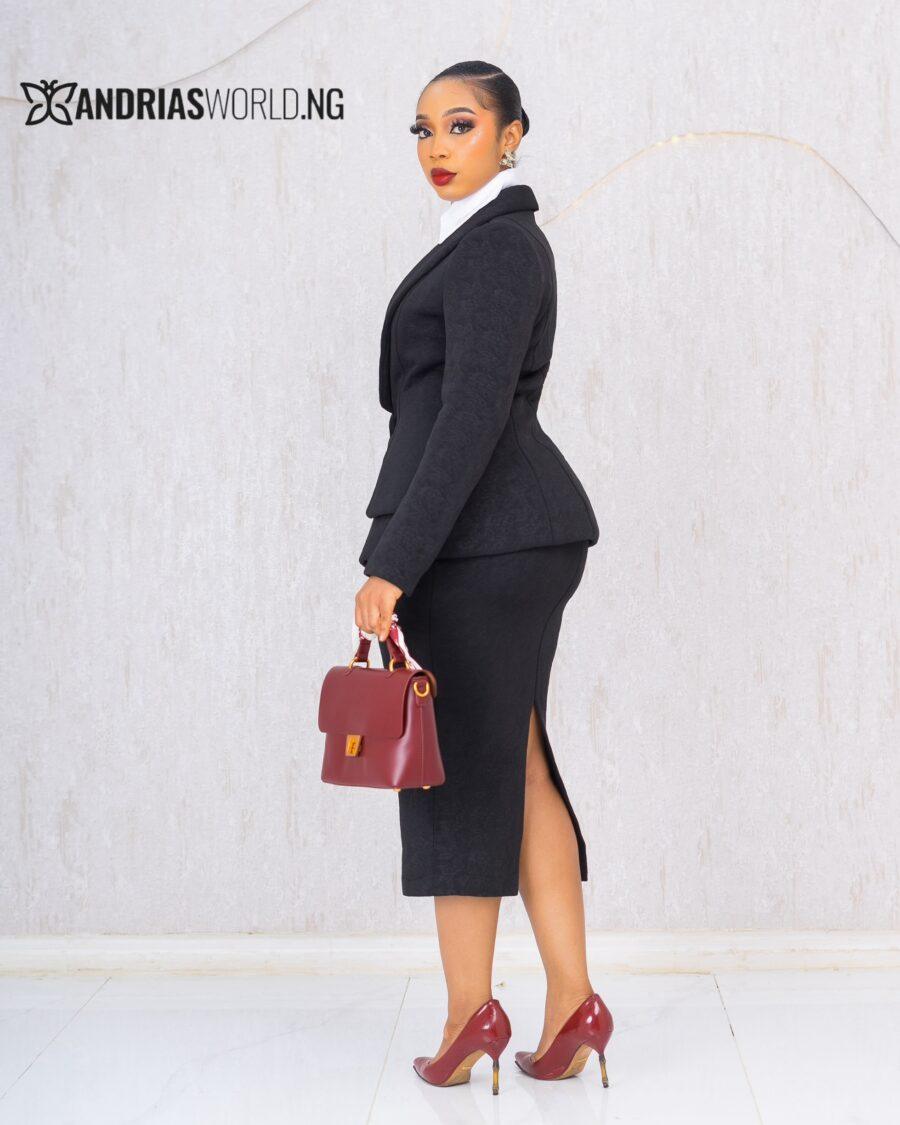 BLACK SCUBA SKIRT SUIT