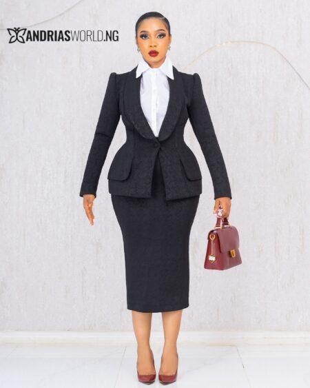 BLACK SCUBA SKIRT SUIT