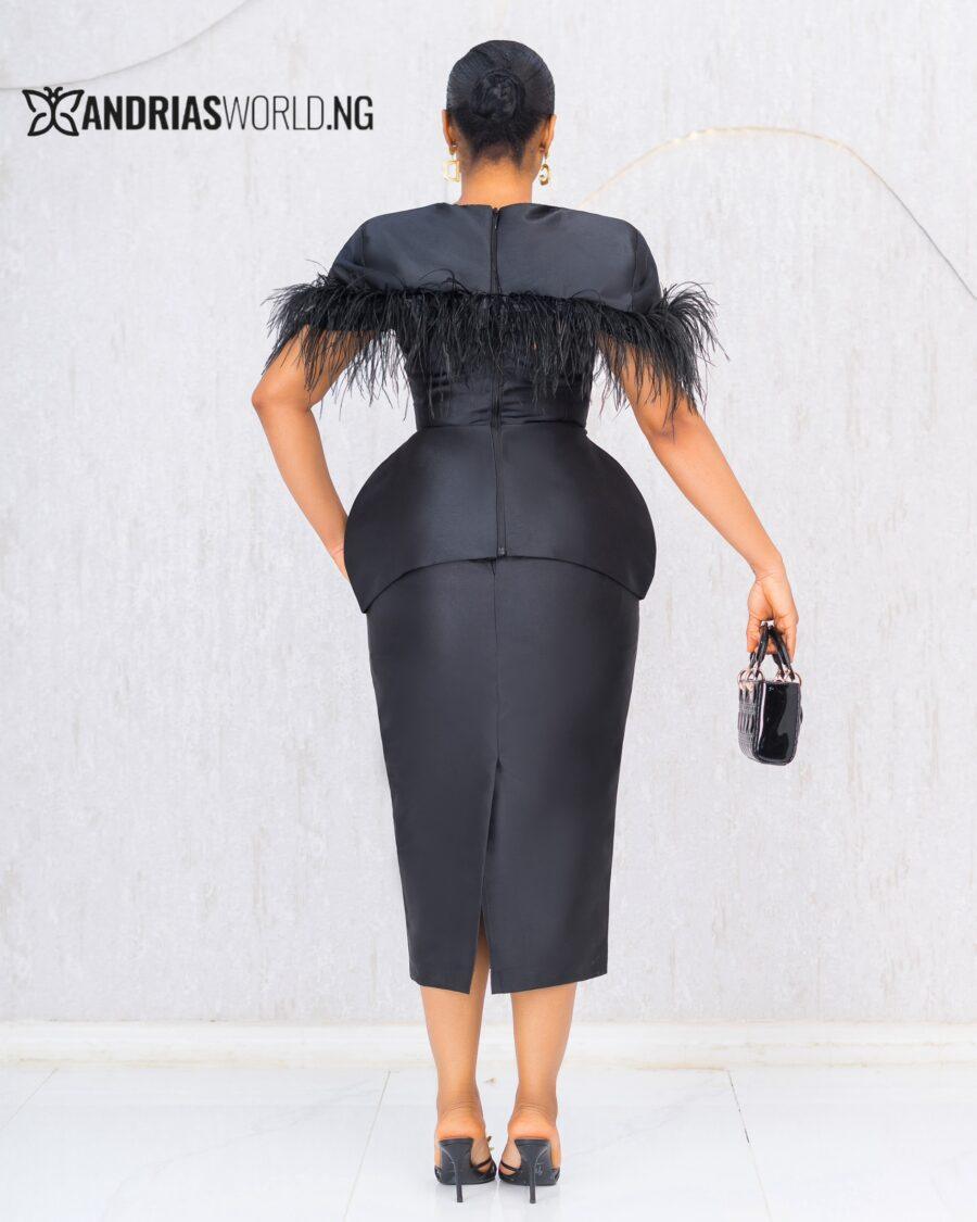 BLACK MIKADO SKIRT SET WITH FEATHERS