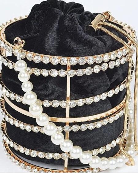 BLACK STUDDED CUP PURSE