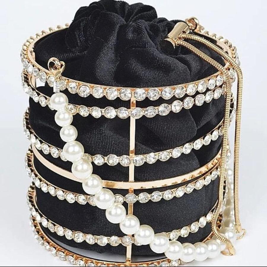 BLACK STUDDED CUP PURSE