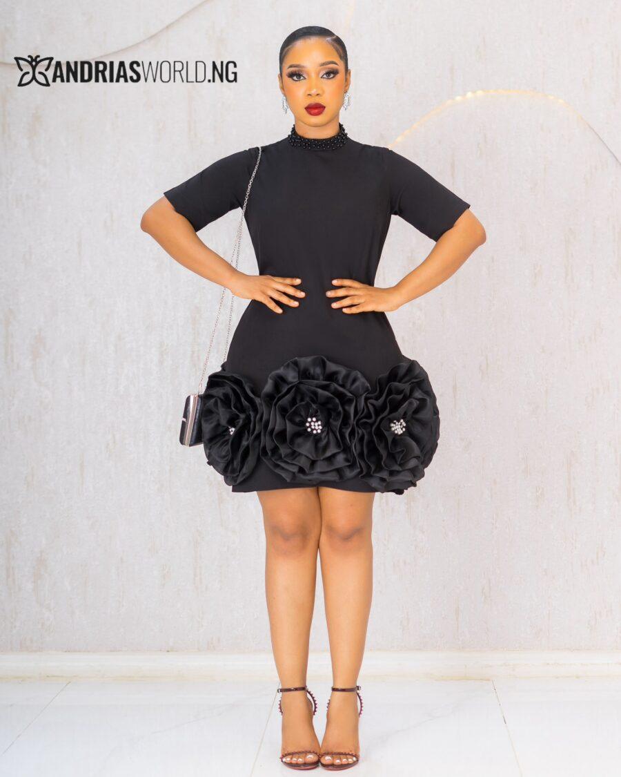 BLACK MINI ROSE DRESS