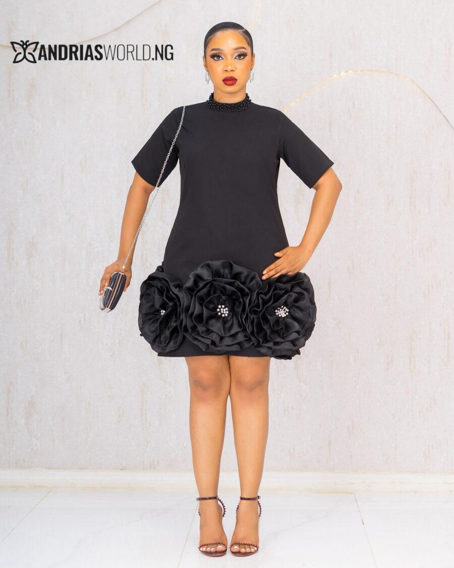 BLACK MINI ROSE DRESS
