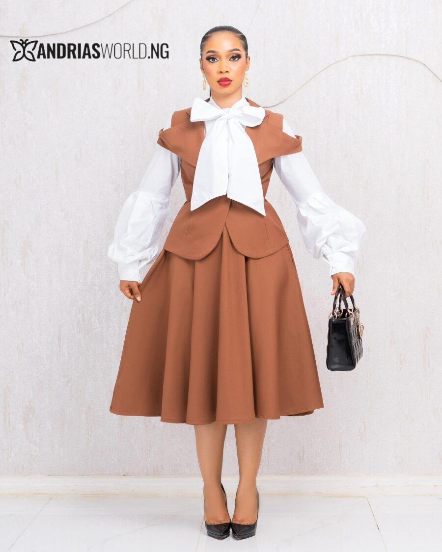 BROWN THREE PIECE SKIRT SET