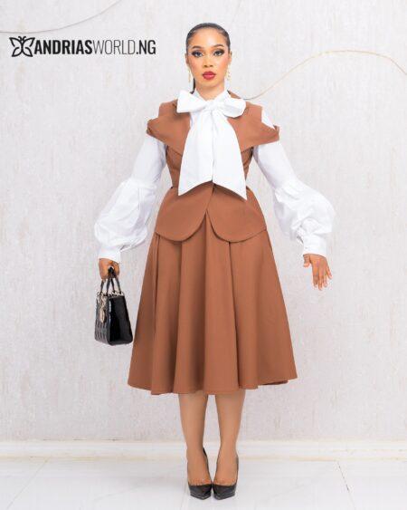 BROWN THREE PIECE SKIRT SET