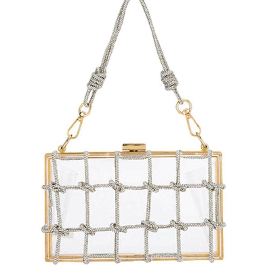 SILVER CLEAR RHINESTONE PURSE
