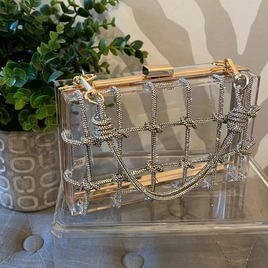 SILVER CLEAR RHINESTONE PURSE