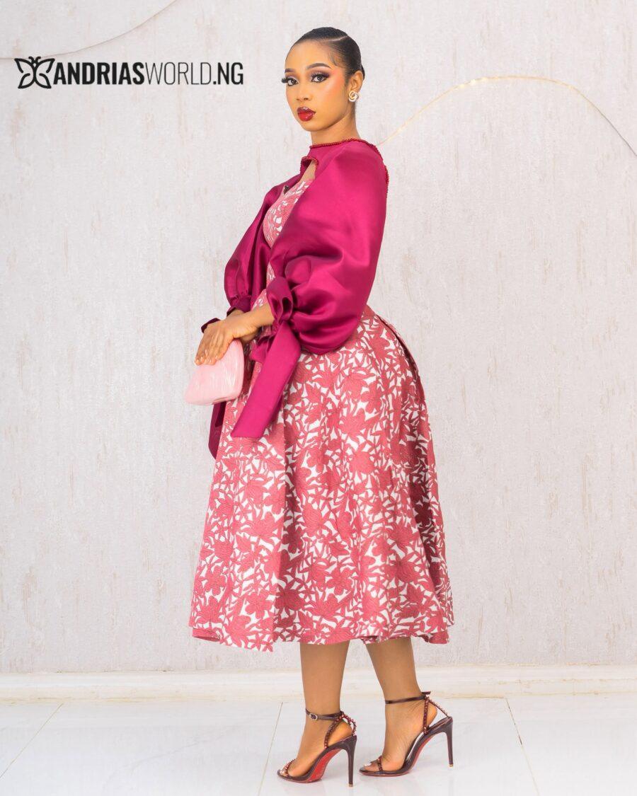 PEACH FLORAL DRESS WITH DETACHABLE CAPE