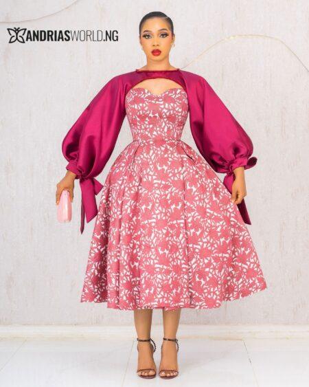 PEACH FLORAL DRESS WITH DETACHABLE CAPE