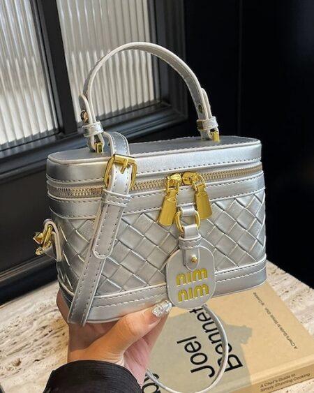 SILVER WOOVEN LEATHER PURSE