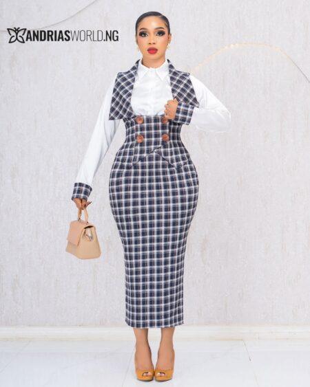 THREE PIECE BLUE CHECK PINAFORE SET