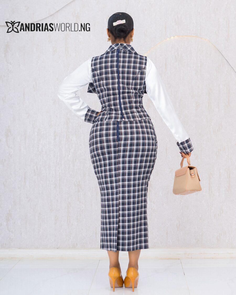 THREE PIECE BLUE CHECK PINAFORE SET