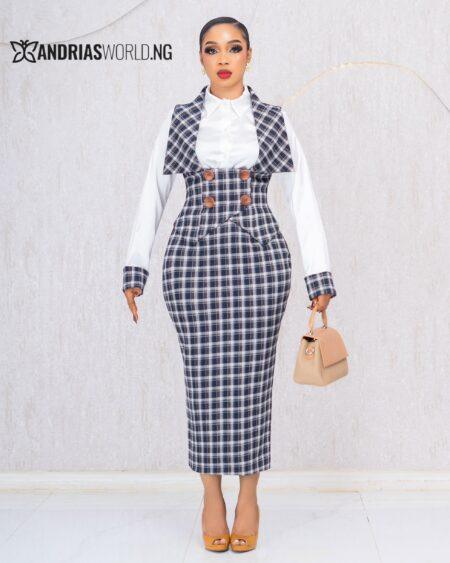 THREE PIECE BLUE CHECK PINAFORE SET
