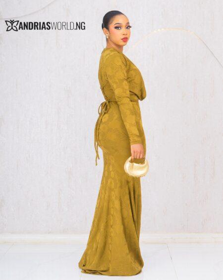 OLIVE GREEN COWL NECK MAXI DRESS