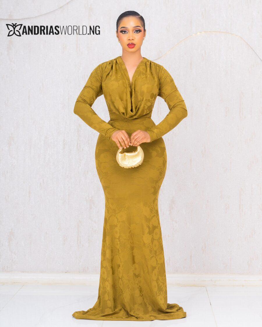 OLIVE GREEN COWL NECK MAXI DRESS