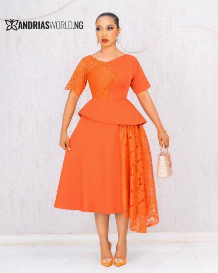 ORANGE SKATER DRESS WITH LACE DETAIL