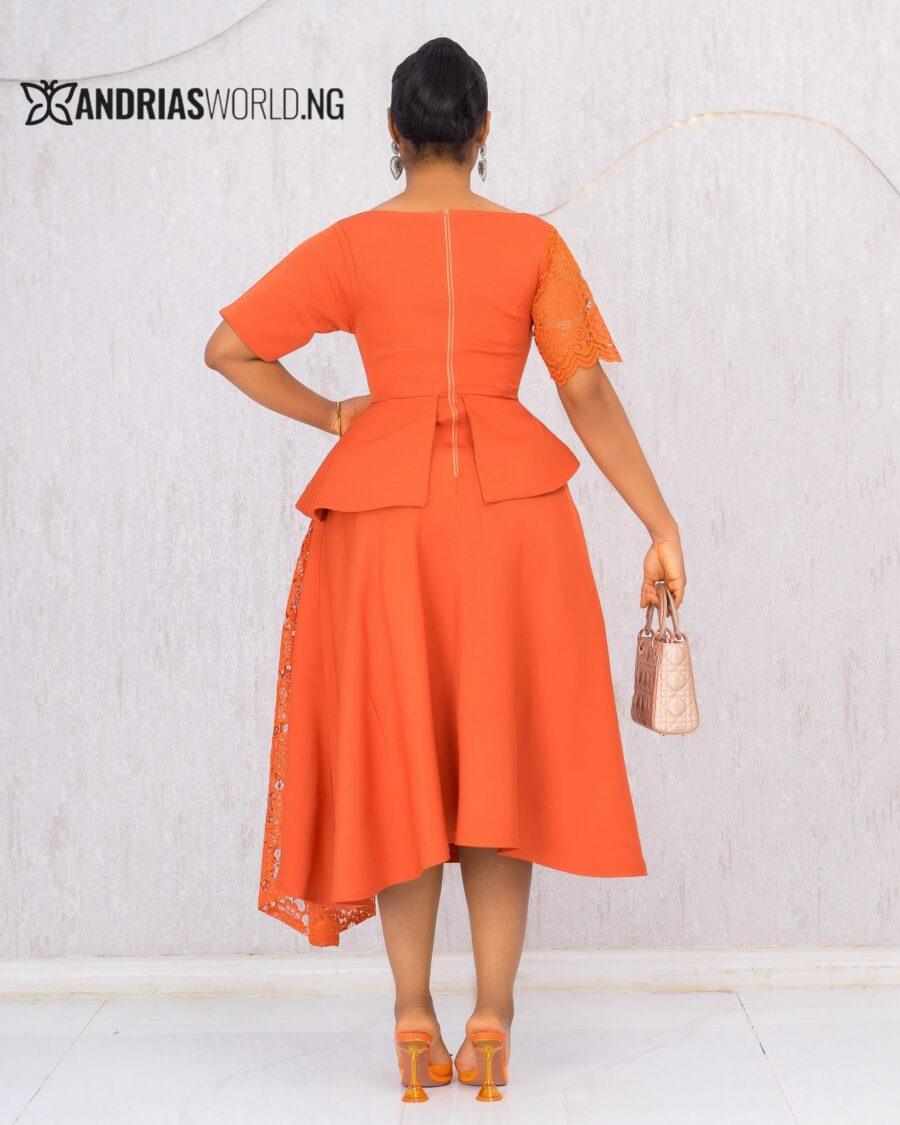 ORANGE SKATER DRESS WITH LACE DETAIL
