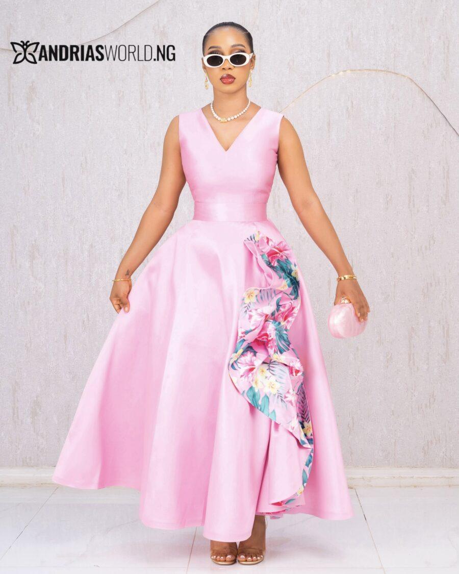 PINK MIKADO MAXI SKATER DRESS