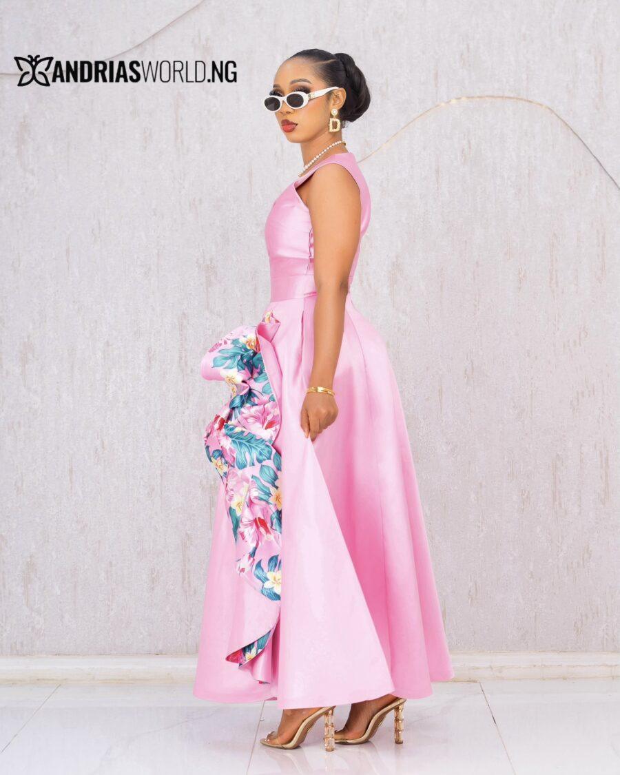PINK MIKADO MAXI SKATER DRESS