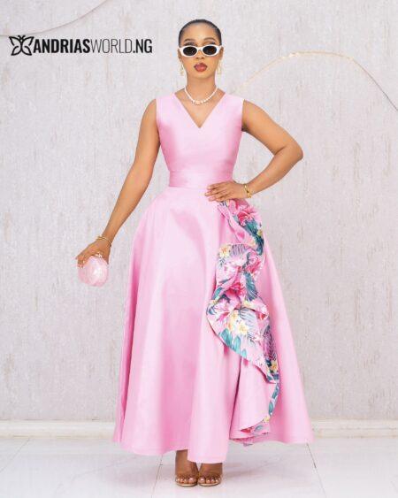 PINK MIKADO MAXI SKATER DRESS