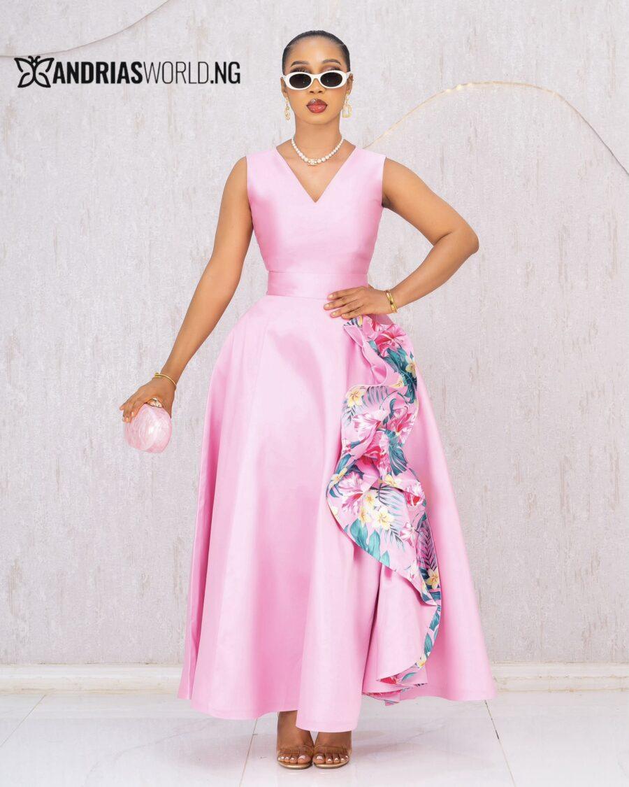 PINK MIKADO MAXI SKATER DRESS
