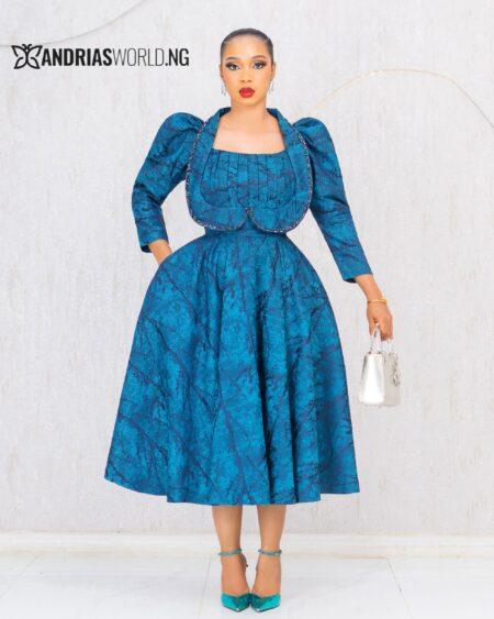 BLUE DAMASK SKATER DRESS