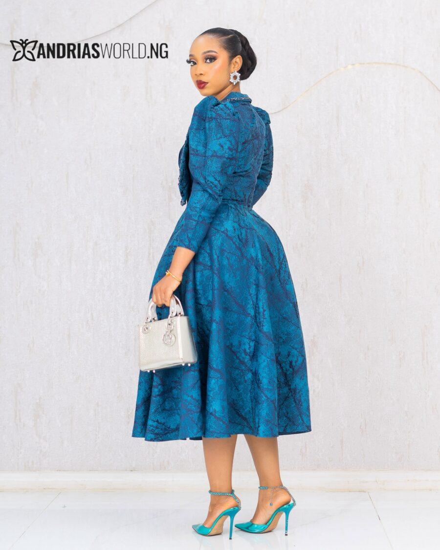 BLUE DAMASK SKATER DRESS