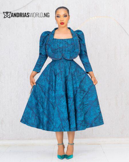 BLUE DAMASK SKATER DRESS
