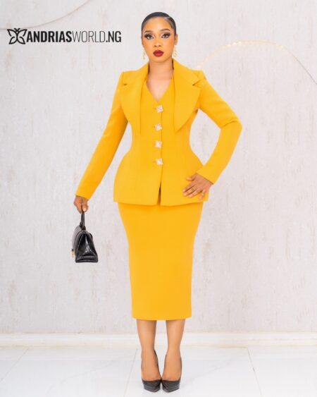 YELLOW SCUBA TWO PIECE SKIRT SUIT