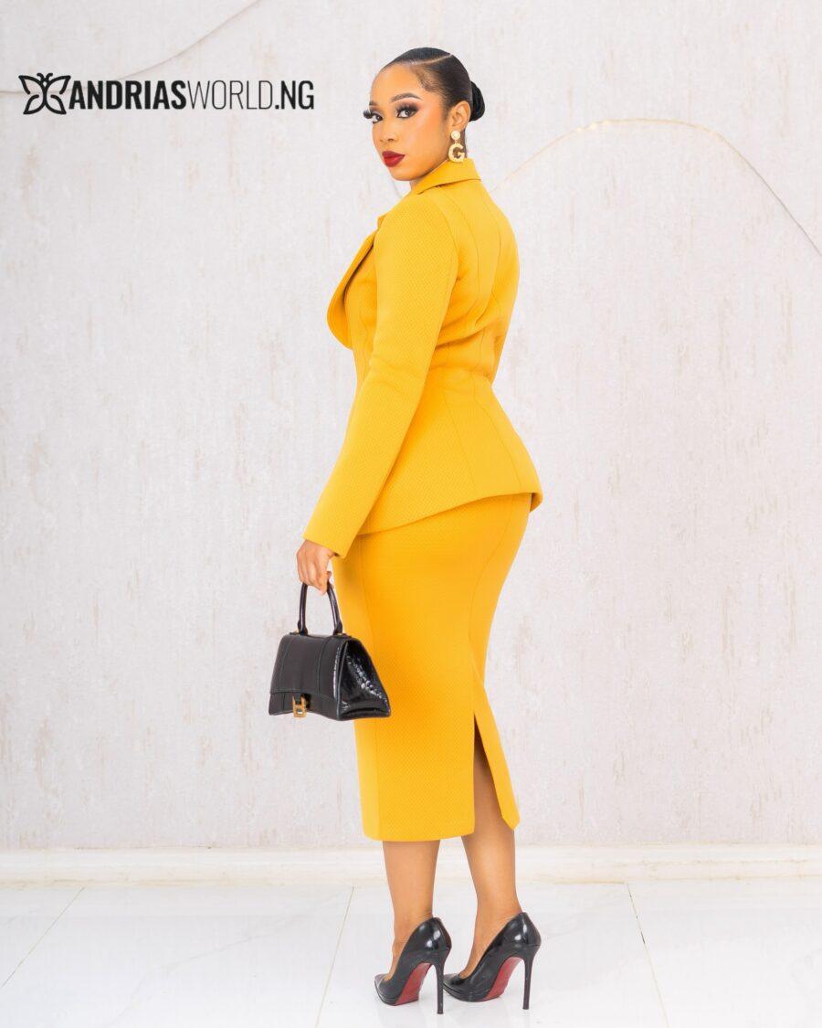 YELLOW SCUBA TWO PIECE SKIRT SUIT