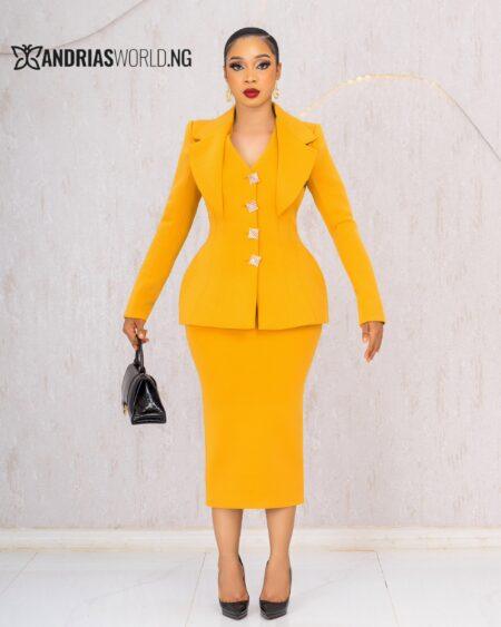 YELLOW SCUBA TWO PIECE SKIRT SUIT