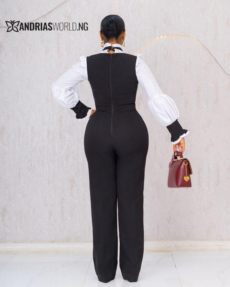BLACK JUMPSUIT WITH WHITE SHIRT